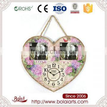 Fashion design pink flower and frame functional mdf frame clock shapes