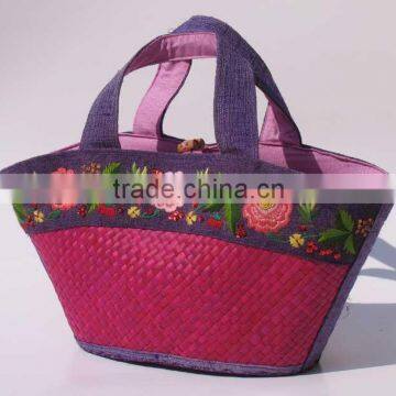 woven bamboo shopping bag with cotton handle