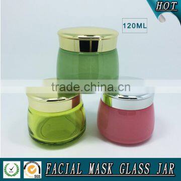120ML Green and Pink coloured glass cosmetic jar