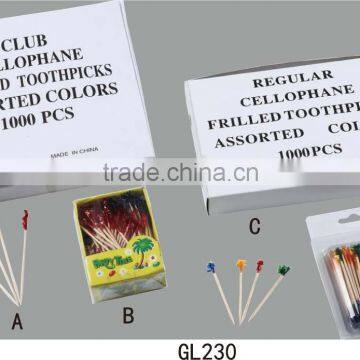 club and regular cellophane frilled toothpicks assorted colors suppliers