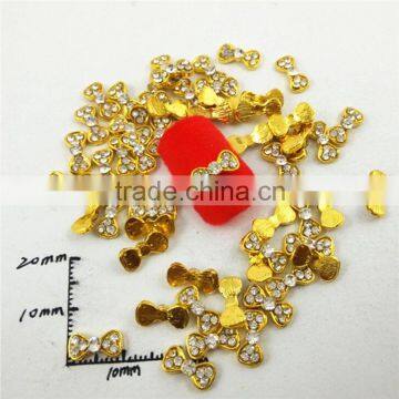 2016 hot golden rhinestone bow tie 3d nail art decoration nail charms