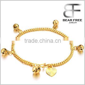 Fashion 18k Gold Plated Women's Bracelets Bell Heart Pendants Chain Link Wristband