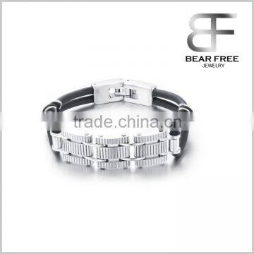 Vintage Double Layer Silicone Mens Bangles Personality Three Layers Bracelets Stainless Steel Fashion Men Jewelry
