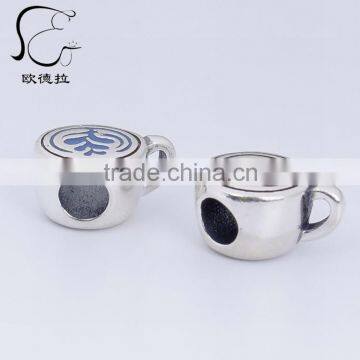 Custom made Sterling silver fashion coffee cup enamel charms