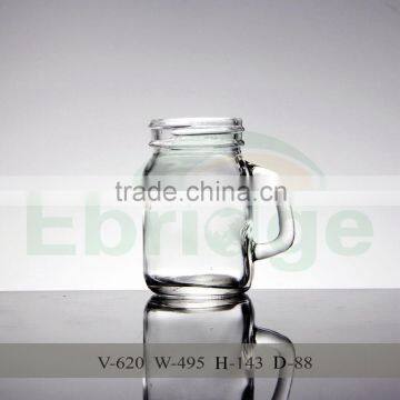 600ml crystal glass mason jar with handles for drinking