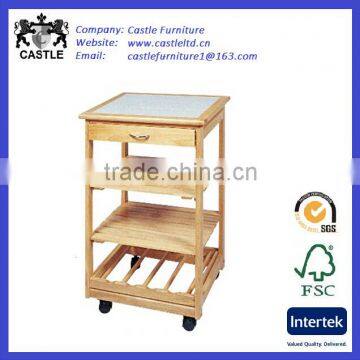 Original finished pine wood kitchen trolley/cart/island with mid shelves