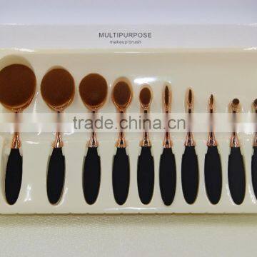 Factory Directly Super Soft Black Rose Gold Oval Makeup Brush 10pcs With Rose Gold Package photo-3