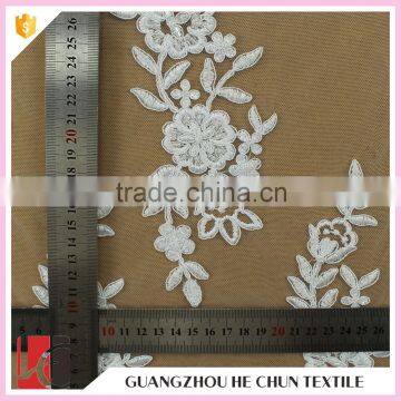 HC-5893-1 Hechun Pearl Beading Crocheted Wholesale Bridal Lace Fabric for Wedding Dress 2016 photo-5