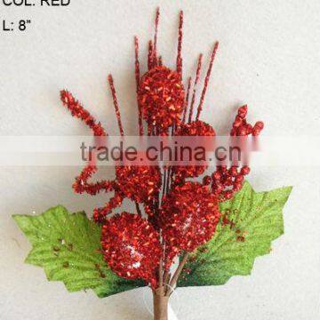 New Artificial Christmas Red Flower Pick 8" Artificial Fruit Ball Flower With Berries