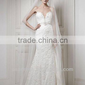 2014 New Style Reverse V-Neckline Mermaid Strapless Gown Lace Wedding Dress (WDER-BOLD)