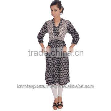 Black & white Cotton Kurti dress Ladies blouses & tops dress Sexy salsa dress