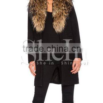 Outerwear fashion women Tops Black Long Sleeve Faux Fur Coat