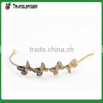 Graceful gold metal headband with butterfly