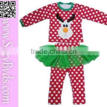 Christmas color fawn printed two pieces baby christmas dress