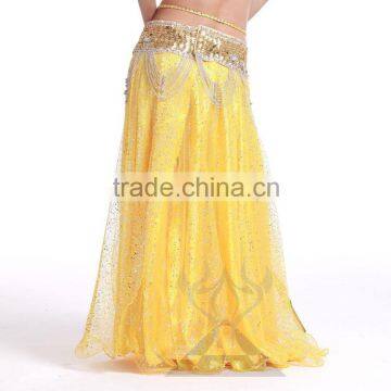 Brisk Net Fabric and Satin Belly Dance Skirt Split on Both Lateral , White Belly Dancing Skirt photo-4