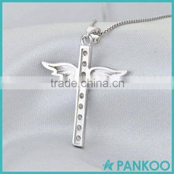 925 Sterling Silver Zircon Cross With Angel Wing Crystal Pendant 18'' Chain Necklace Fashion Jewelry photo-5