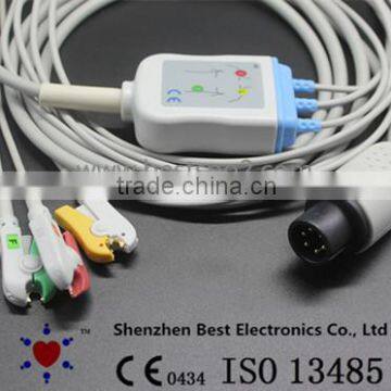 Mindray AMMI 6pin ECG 3 lead Cable and leadwires, IEC with Grabber