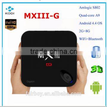 2016 cheapest MX3 Amlogic S802 Quad Core 2GB/8GB android set top box with wifi