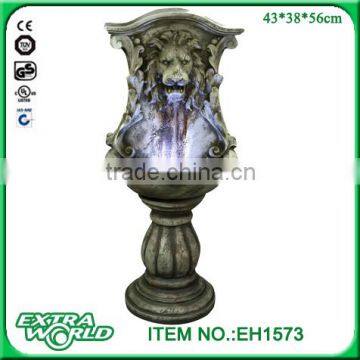 32-Inch Sandstone Four Lion Head Outdoor Water Fountain