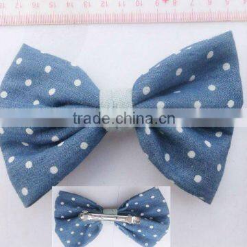 newest white dot printed fabric bow barrette