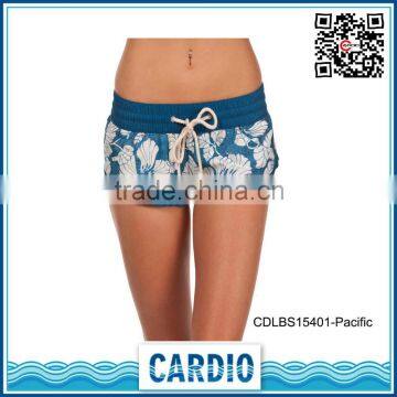 blue flowers print womens beach shorts