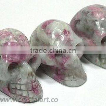 Pink Tourmaline in White Quartz Carved Skull Shape