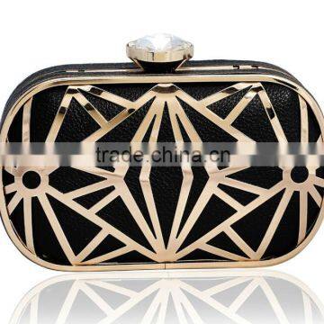 2014 leather with metal hollow evening bags fashion clutch Evening Bag