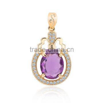 Fashion purple precious stone pendant necklace wrap round yellow gold ring