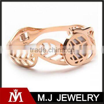 Unique design women jewelry summer hollow leaf stainless steel rose gold bangle bracelet