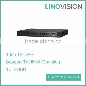 Compact 16CH 1U 2HDD GigE Interface H.264+ HD TVI DVR with 1080P Realtime , Support TVI/IP/AHD/analog