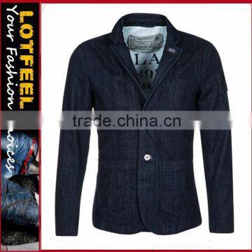 Mens boys denim suit navy blue jacket coat outwear trench fitted trench coat (LOTJ253)