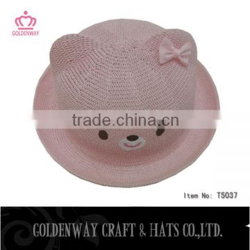 lovely cute bear shape children straw hat with ear kids hats