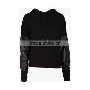 Genuine sheepskin leather sleeve sweatshirt hoodie