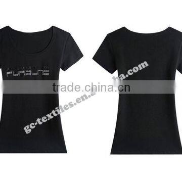 Girl's Hot Fix Rhinestone Slim Short Sleeve T-shirts for Promotion photo-2