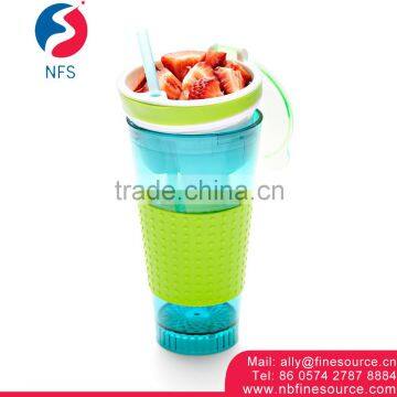 Snackeez 2 In 1 Drinking Snack Promotional Fruit Clear PP Plastic Juice Water Cold Drink Cup