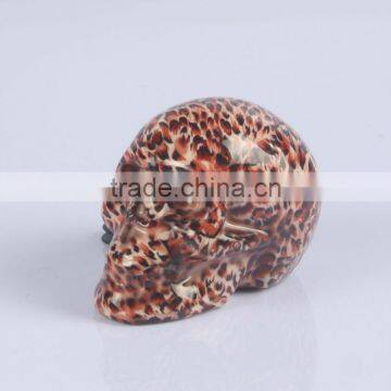 Ceramic leopard-print skull shape coin bank