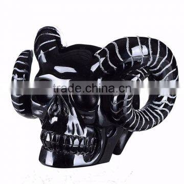 Halloween Props Decorative Black Human Head Skull With Horn photo-2