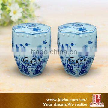 Fancy outdoor blue and white ceramic stool furniture