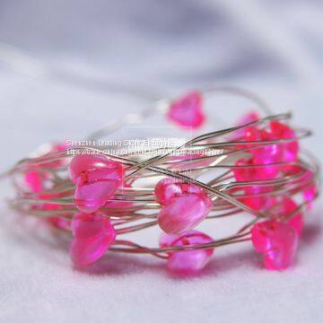 Pink Red Heart Valentine's Day Decoration Battery Operated Silver Wire Romantic Made in China Decoration Lights String photo-2