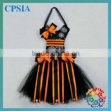 Orange black spider printed black tulle tutu dress holder latest tutu bow holder