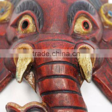 Wooden Mask of Hindu Lord Ganesh Wall Hanging Made In Nepal photo-2