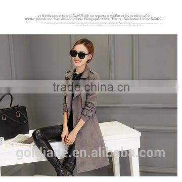 2016 Winter Trench Coat Lapel Long Sleeve Ladies Tie Waist Casual Long Outerwear Coats for Wholesale photo-6