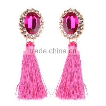 Bohemian Jewelry Rhinestone Gems With Long Colorful Tassel Charms Earrings for Women photo-4
