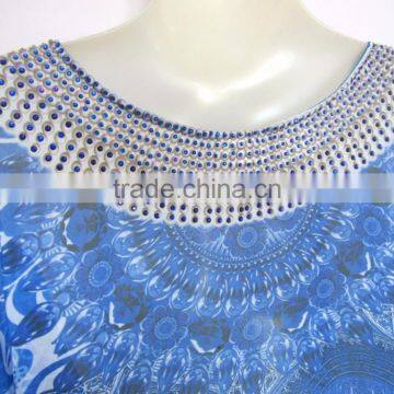 BLUE Digital Crystal Embellished Lace up Kaftan CAFTAN Tunic Poncho Blouse photo-4