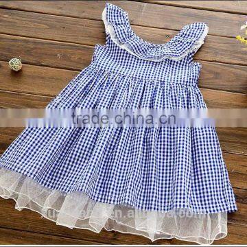 New Fashion Kids Clothing Designer One Piece Dress Bule Plaid Children Princess Summer Dress photo-2