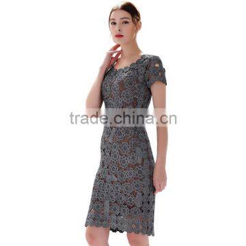 Short Sleeve Flower Pattern Designer One Piece Party Dress Women Crochet Dress With Lining SR-D9779 photo-4