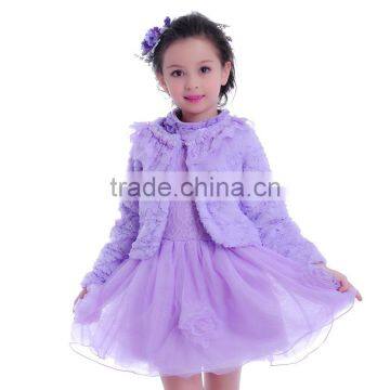 2015 New Kids Girl Dress Clothing Set 2PCS Fur Girl Cardigan Coat Tuu Dress 3 Color Baby Dress For Kids Clothes And Garment