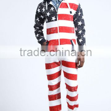 All over American flag men's onesie pajamas with hood