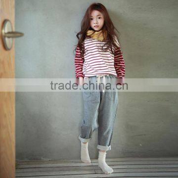 S17603A Autumn Girls Striped T-shirt Children's Long Sleeve Tshirt photo-2