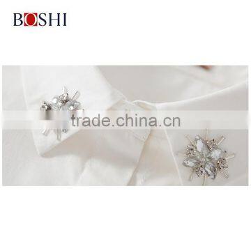 Factory Price For Embroidered Flower Of Ladies Casual Double Breasted Shirt photo-4